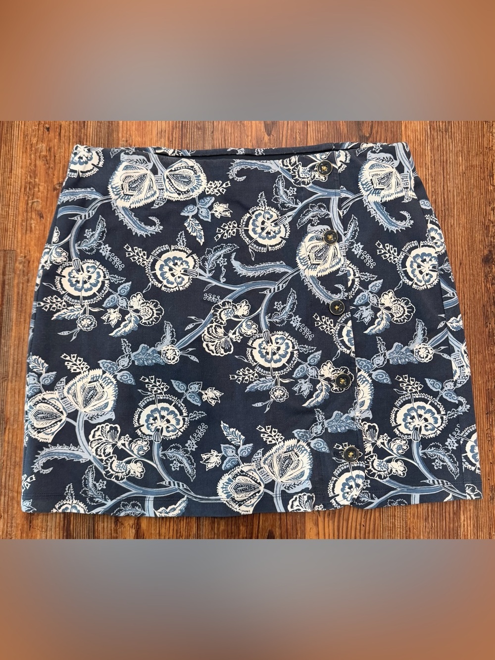 Spartina 449 Navy Floral Button Front Mini Skirt Coastal Resort Size L - Picture 3 of 8